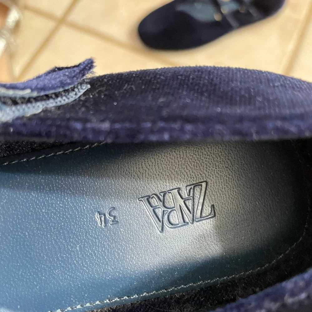 Zara girls Girls Blue Velvet Flats